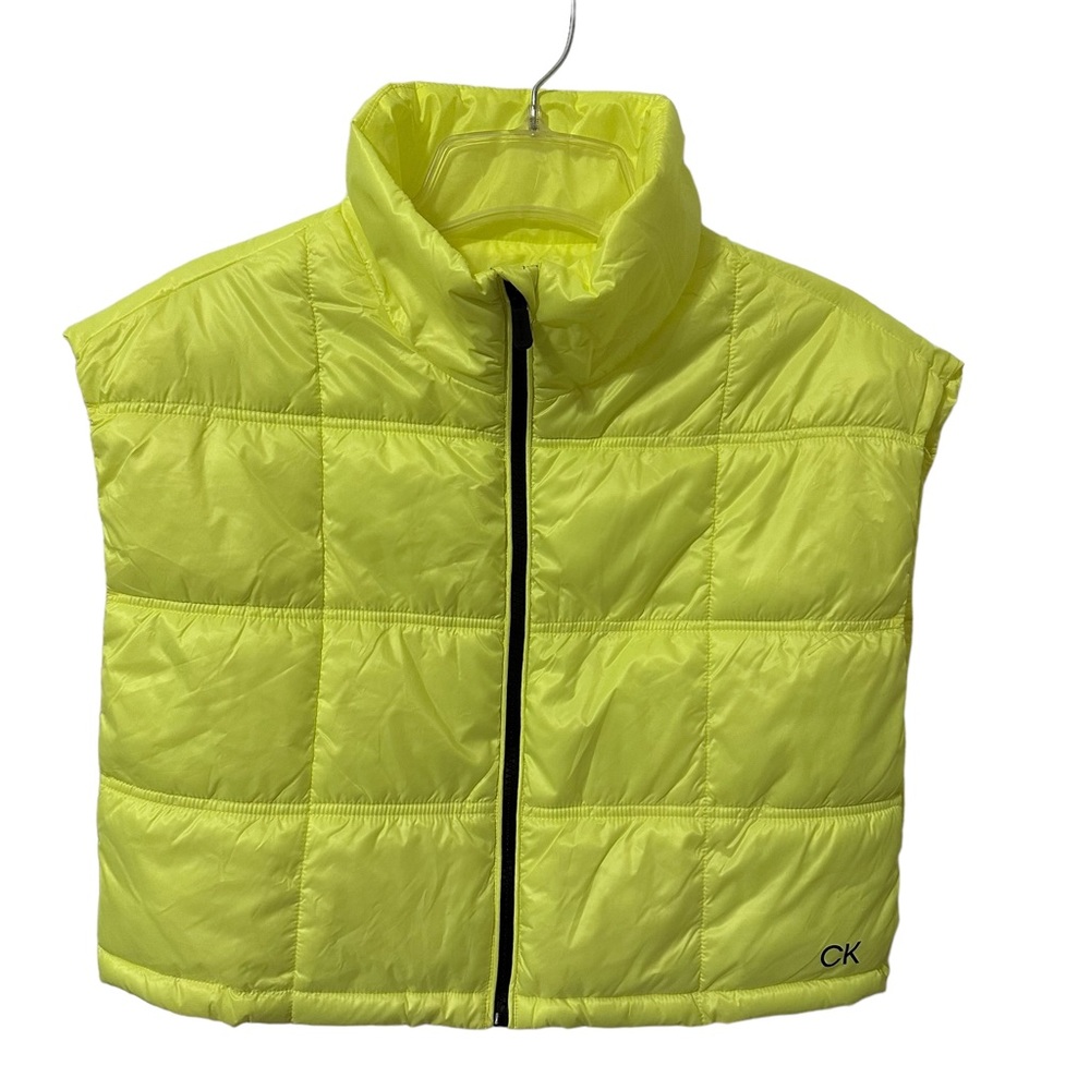 Calvin Klein Women's Small Cropped Mock-Neck Zip-up Vest,‎ safety yellow NWOT